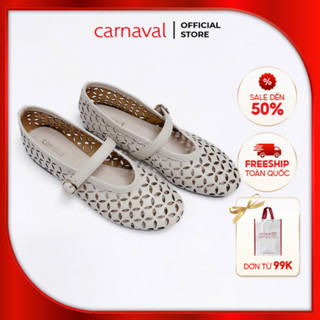 Giày Búp Bê Nữ Đế Bệt Quai Ngang Da Đục Lỗ Thoáng Khí, Phong Cách Vintage Carnaval - VS132