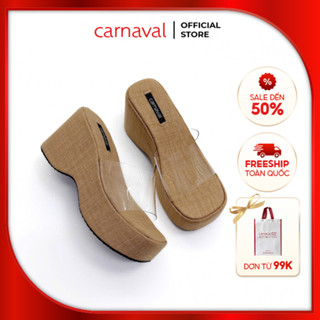 Dép Xuồng Nữ Bọc Vải Carnaval Cao Cấp Gót Cao 8cm Quai Mika Trong Suốt - VS143