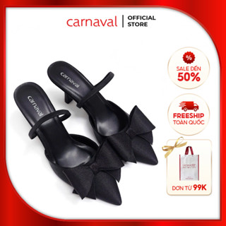  Dép Cao Gót Nữ Đính Nơ Carnaval Mũi Bít Nhọn Gót Nhon Cao 7cm Kiểu Dáng Thanh Lịch - VS147 