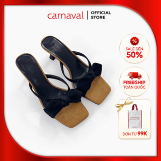 Dép Cao Gót Nữ Carnaval Mũi Vuông Họa Tiết Thời Trang – Quai Nơ Cách Điệu, Gót Nhọn 5cm – VS152