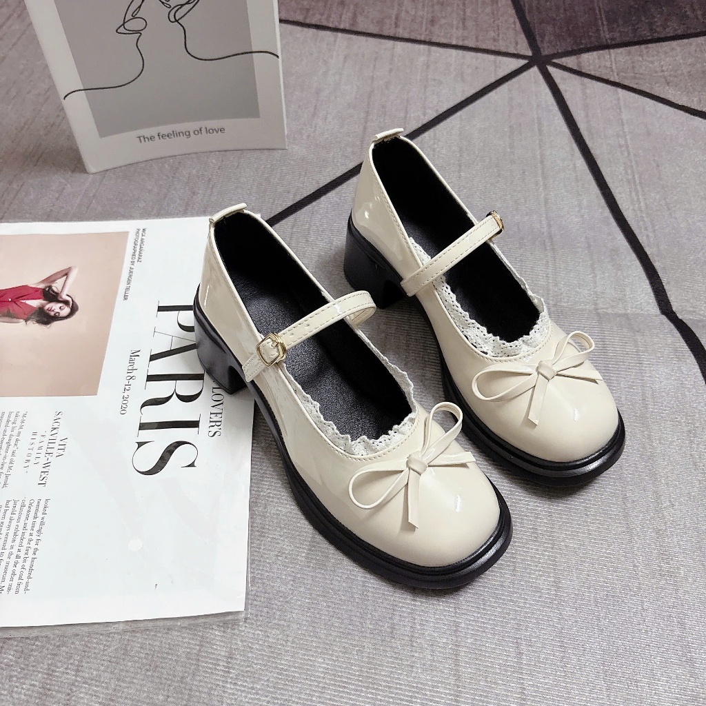 [FORM RỘNG CHÂN THON LÙI 1 SZ] Giày Búp Bê Lolita Đế Đốc 5P Chất Da Bóng Thắt Nơ Xinh Xắn Điệu Đà | BigBuy360 - bigbuy360.vn