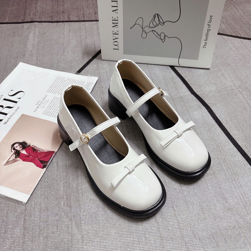 [FORM RỘNG CHÂN THON LÙI 1 SZ] Giày Búp Bê Lolita Đế Đốc 5P Chất Da Bóng Thắt Nơ Xinh Xắn Điệu Đà | BigBuy360 - bigbuy360.vn