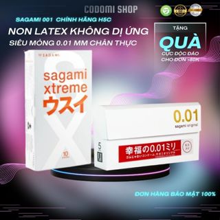 [COMBO] Bao cao su Sagami 001 Non latex tránh dị ứng bcs Siêu mỏng 0.01 mm nhỏ hơn 1/6 kích cỡ sợi tóc 1 Hộp