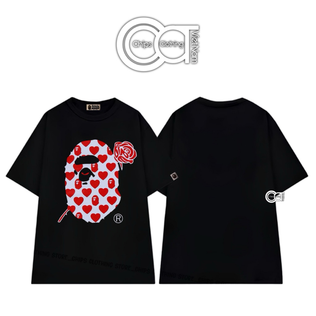 [High Quality] Áo Thun Bape Heart Rose Cho Các Cặp Đôi Tình Yêu | Unisex Nam Nữ - 100% Cotton - 280g