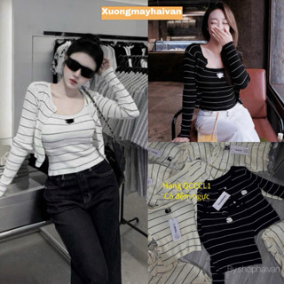  HV - Set Áo Len Kẻ  2 Chi Tiết - Áo Cardigan + Áo 2 Dây Có Đệm Ngực Tag Mác Chuẩn Hàng QCCCL1 