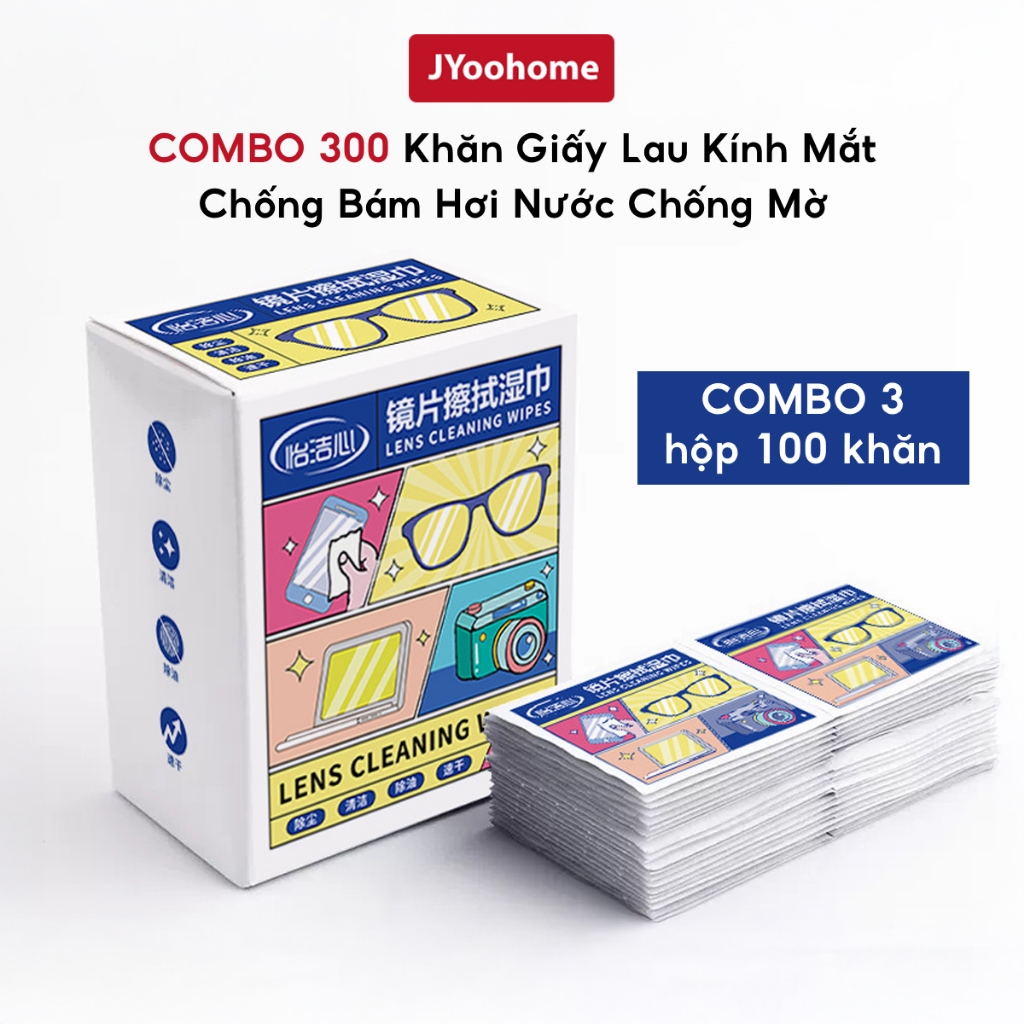 COMBO 3 Hộp 300 Tờ Khăn Lau Kính Nano JYoohome Chống Bám Hơi Nước Sương Mù Giấy Lau Kính Mắt
