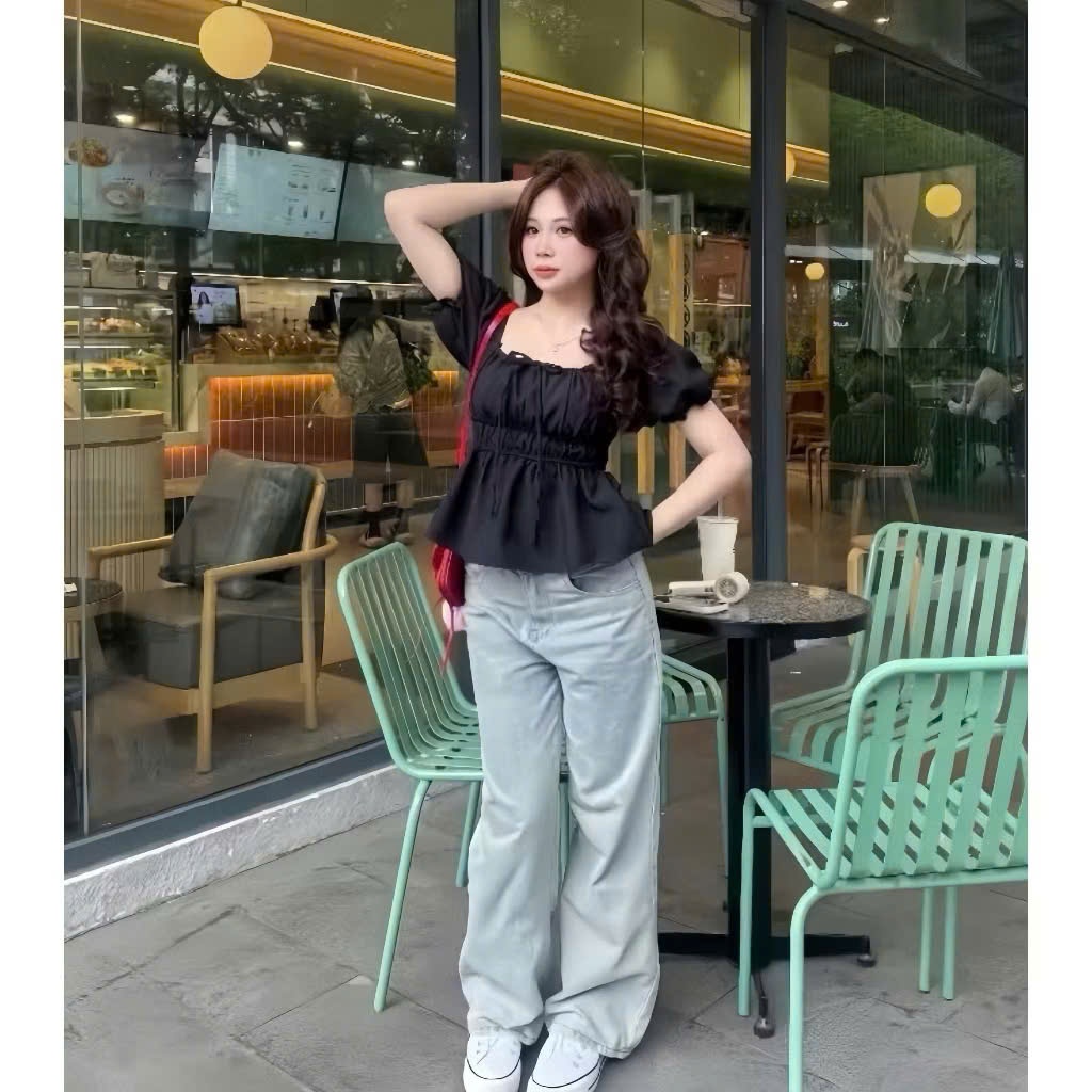 Áo babydoll linen kiểu xinh tay phồng tiểu thư công chúa bo thân nơ coquette ngực xinh xắn | BigBuy360 - bigbuy360.vn