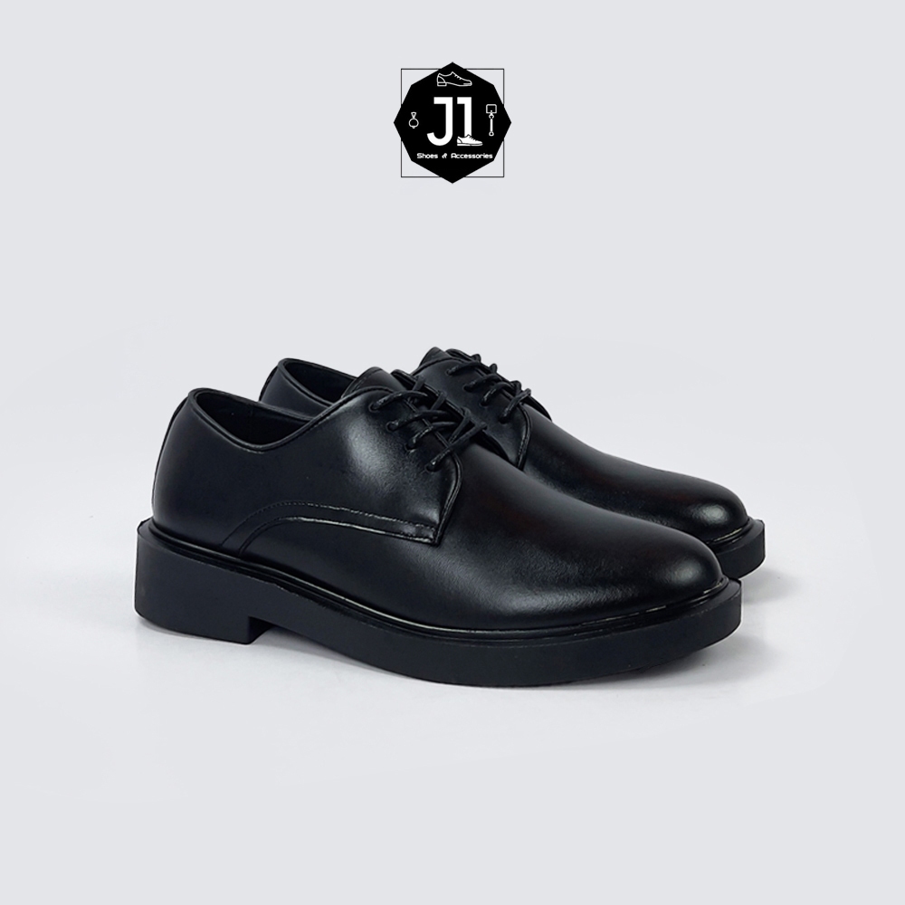 Giày Modern Derby Black Da Nguyên Tấm J1, Giày Da Nam Đế Tăng Chiều Cao 4cm