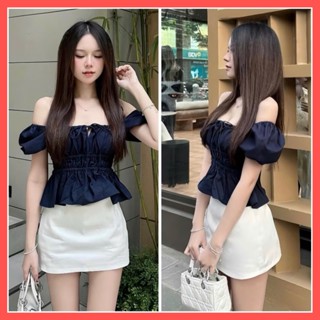 Áo babydoll linen kiểu xinh tay phồng tiểu thư công chúa bo thân nơ coquette ngực xinh xắn