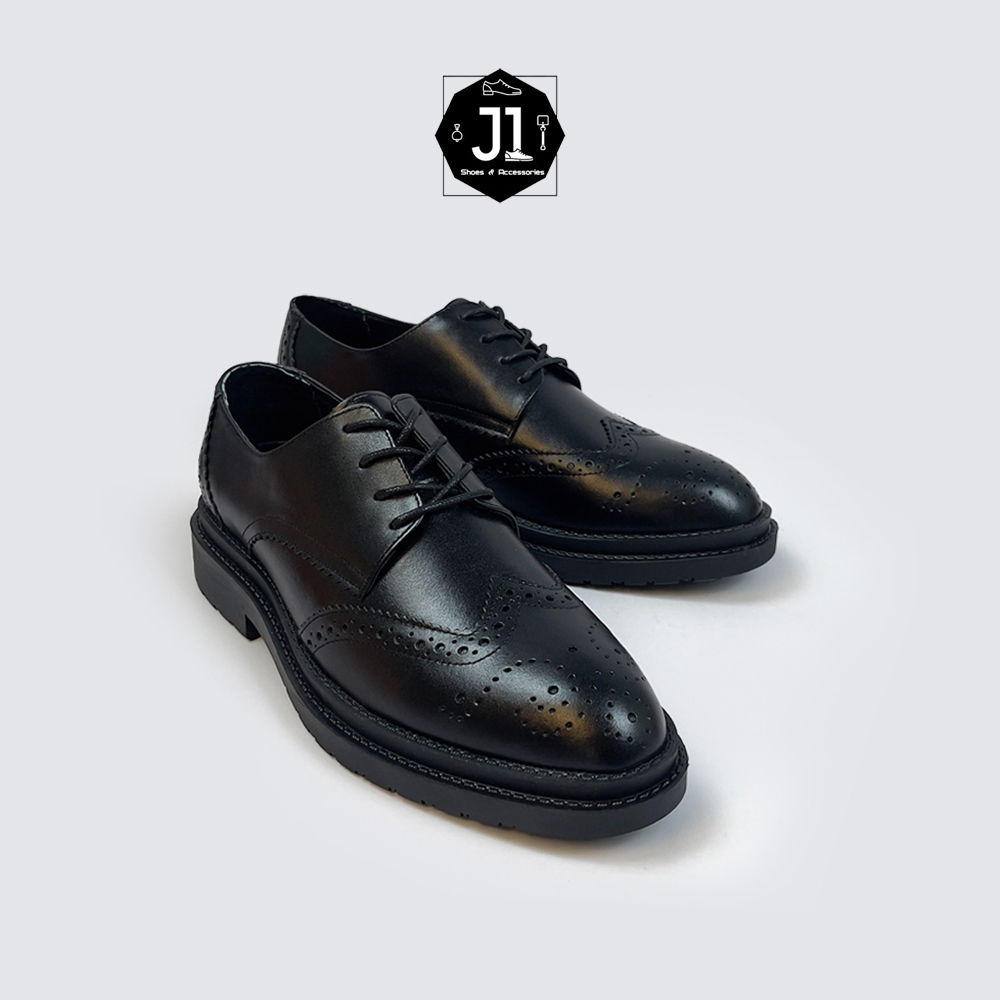 Giày Tây Nam Deby Wingtip Da Bò Nappa J1, Giày Derby Nam Đế Cao Su Tăng Chiều Cao 4.5cm