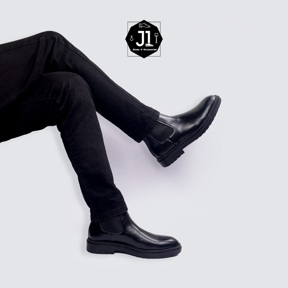 Giày Chunky Chelsea Boot Da Nguyên Tấm J1, Chelsea Boot Đế Cao Su Tăng Chiều Cao 4cm