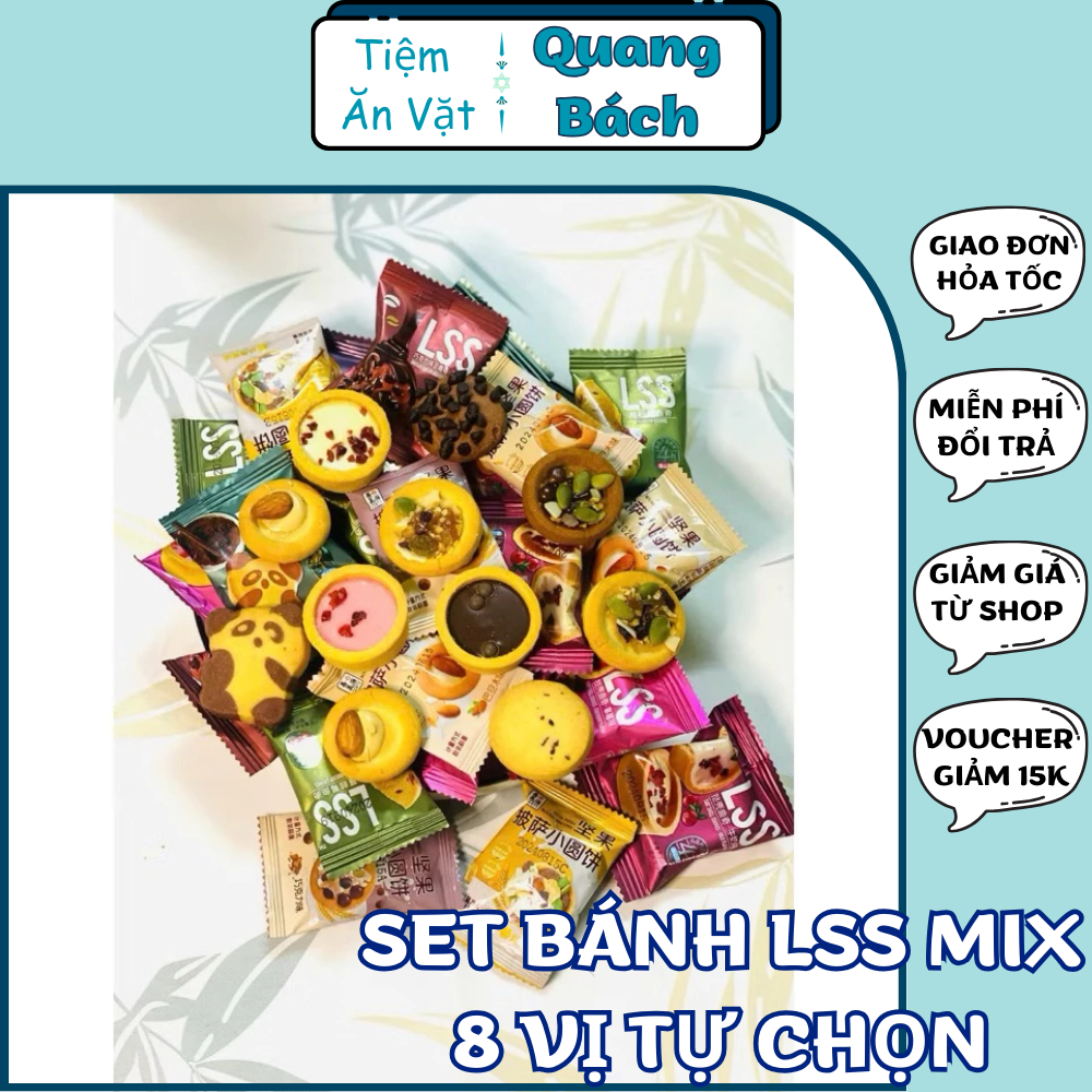 Túi 1KG Bánh LSS [Mix 8 vị] Bánh Quy LSS Mix 6 Vị Nhân Chảy, Bánh Socola, các vị tự chọn