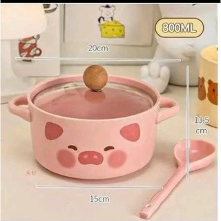  Nồi Sứ Đựng Canh Mỳ Tôm Cao Cấp Kèm Thìa Hình Thú Siêu Xinh Cute Pha Mì Tôm Salad Canh Súp Decor Đồ Ăn 