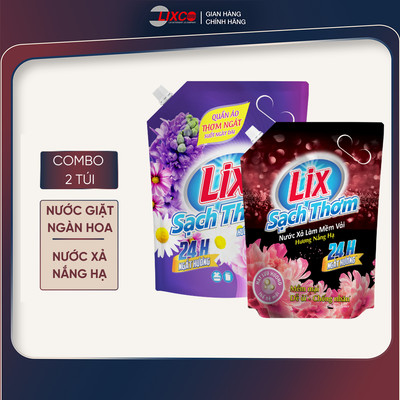 Combo nước giặt 3,2kg ngàn hoa và nước xả 2,2kg hương nắng hạ lưu hương 24h Lixco Việt Nam, N7409 + 17602
