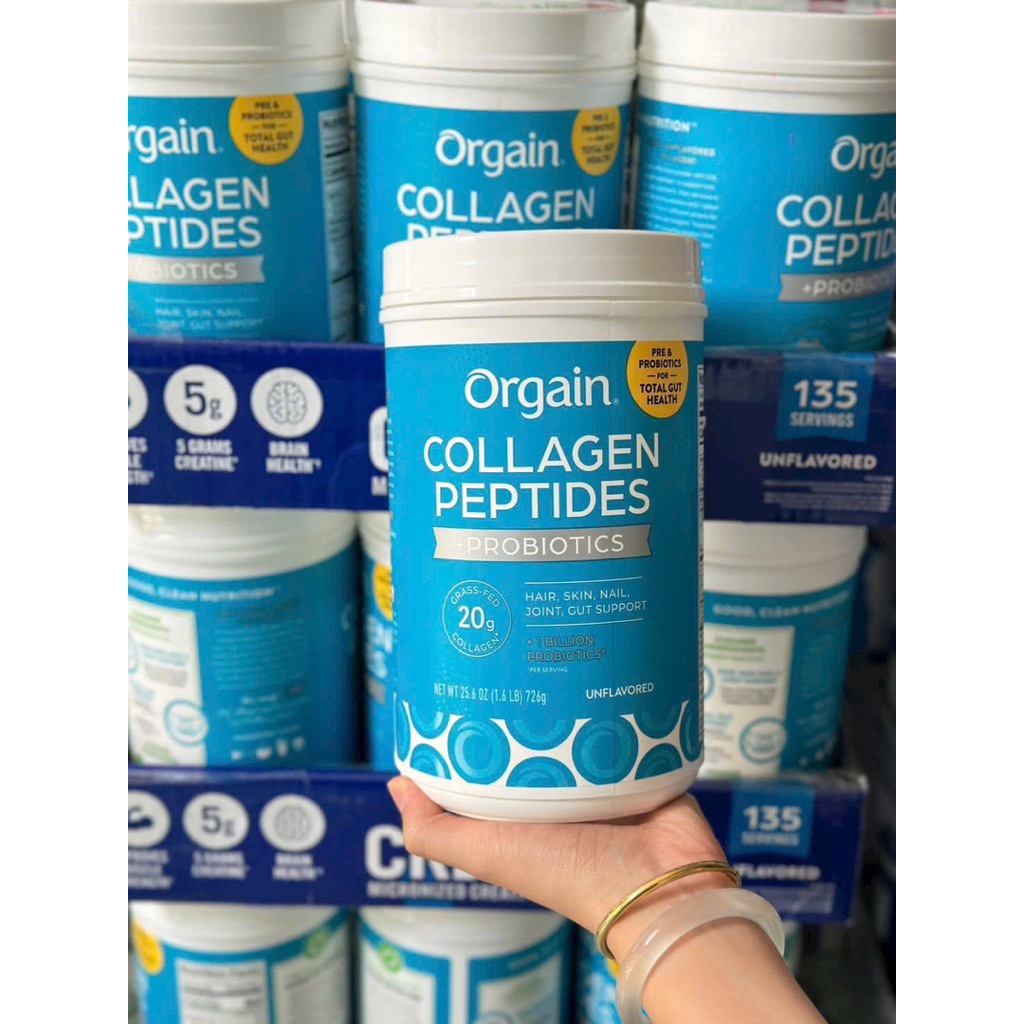 Date 2027 Collagen thuỷ phân Orgain Collagen Peptides + Probiotics không vị 726g