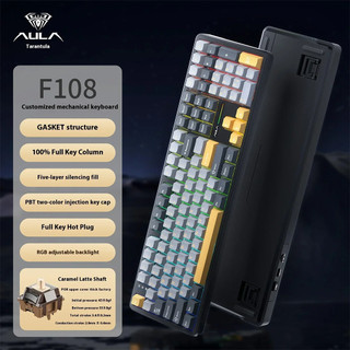 HỎA TỐC] Bàn phím cơ không dây Văn phòng AULA F108 - Black and Gold (Hot-swap | 3-Mode)- Maxpinggear
