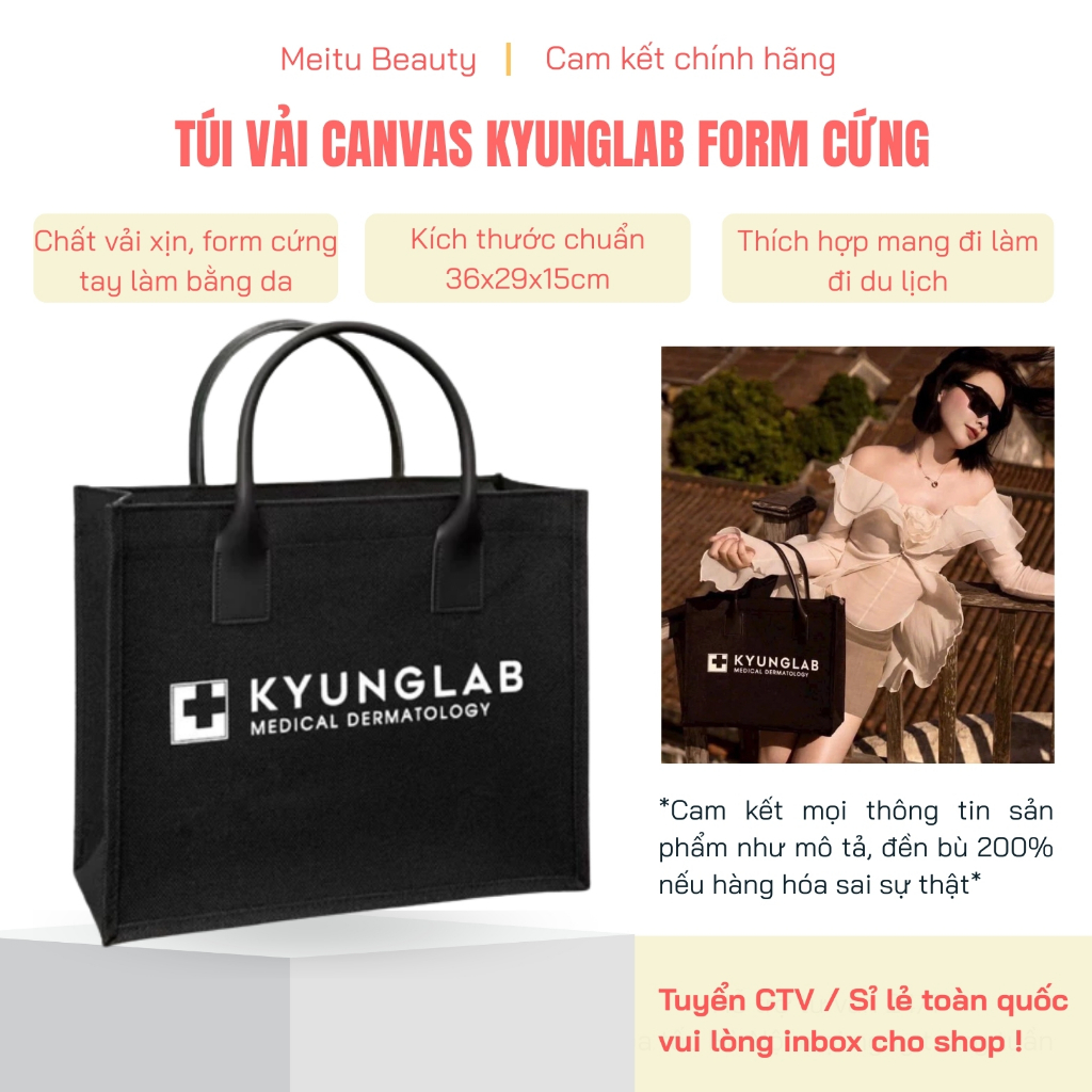 Túi vải Kyunglab thiết kế form đứng thích hợp đi biển, Túi vải canvas size to 36cm, Meitu Beauty