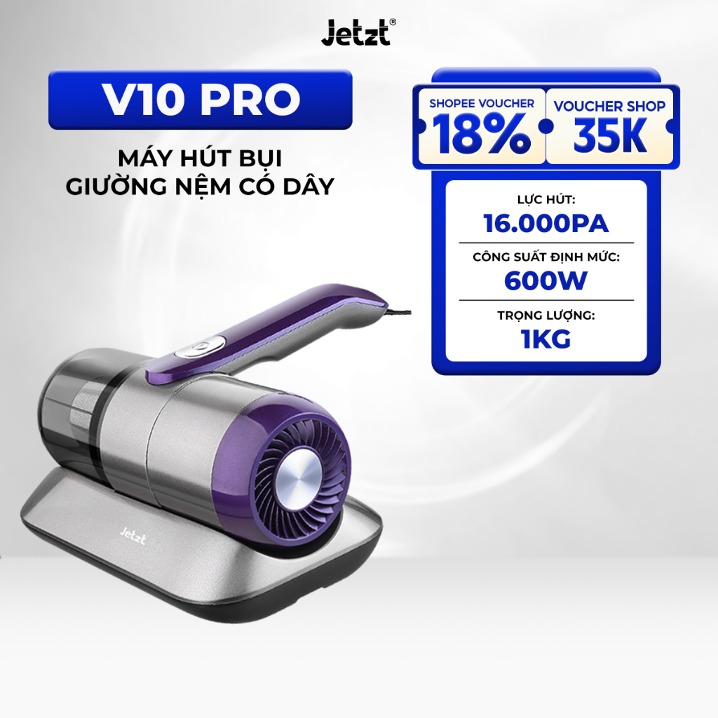 Máy hút bụi giường nệm cầm tay có dây diệt khuẩn UV Jetzt V10 PRO
