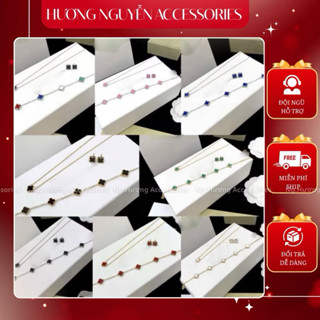 Bộ Trang Sức Nữ VAN Mini 3 Món Cao Cấp, Khuyên Tai, Lắc Tay, Vòng Vổ Cỏ 4 Lá Nhiều Màu [Có Tách Lẻ] A2 -Huongshopphukien