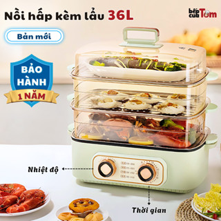 Nồi Hấp Kèm Lẩu 36L. Nồi Lẩu Điện Đa Năng 3 Tầng Kèm Hấp 2 trong 1 nhập khẩu chính hãng, BH 12 Tháng