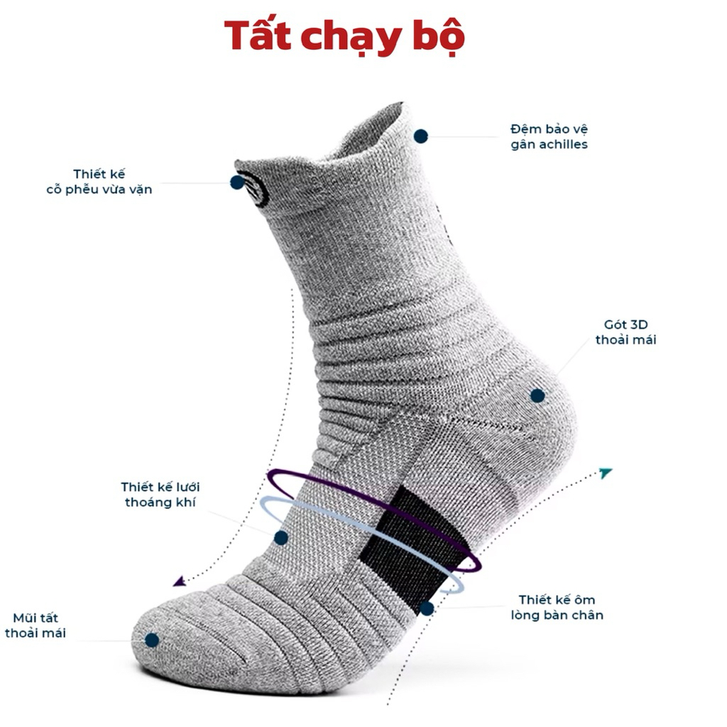 Tất chạy bộ đánh bóng,cầu lông chất liệu siêu dầy, có gân chống trơn