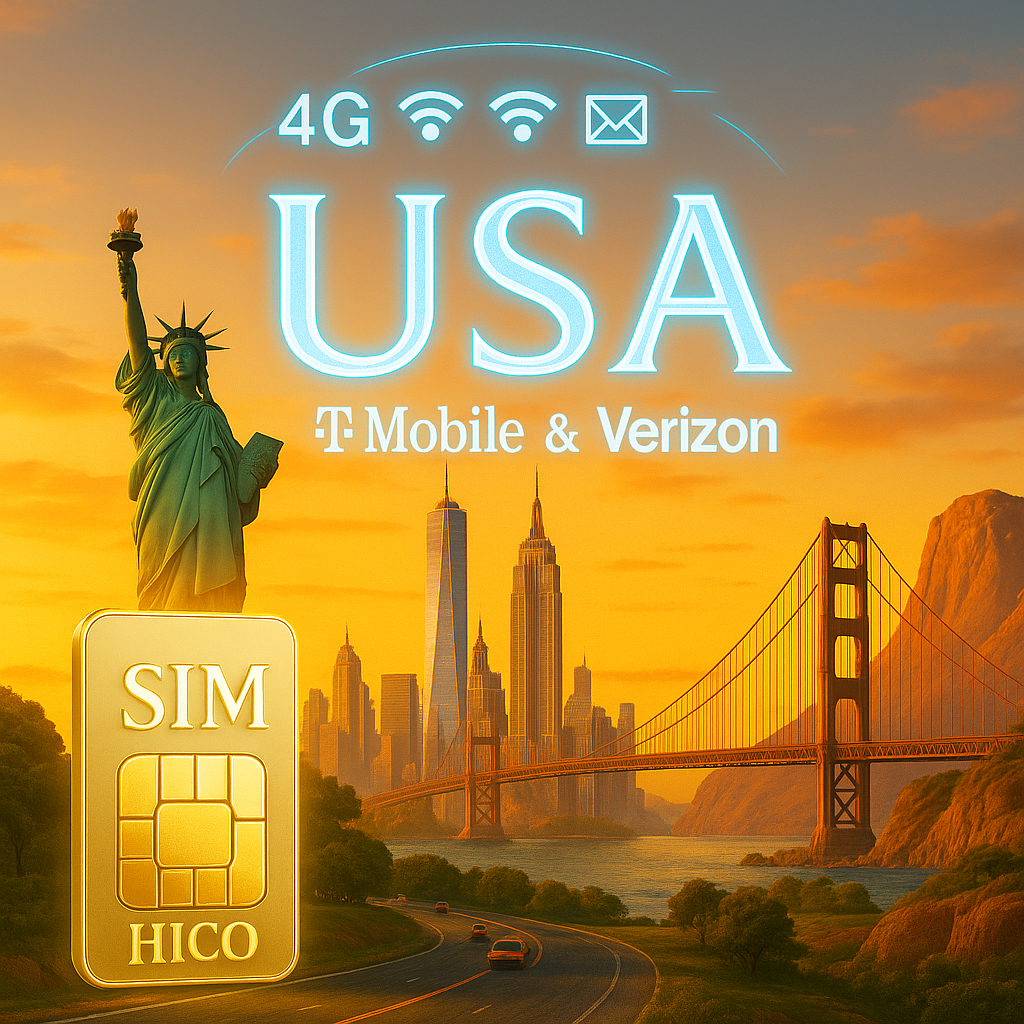 HICO | Sim du lịch Mỹ USA chính hãng 4G/5G travel nhà mạng T-Mobile AT&T Verizon  có Data, Nghe Gọi