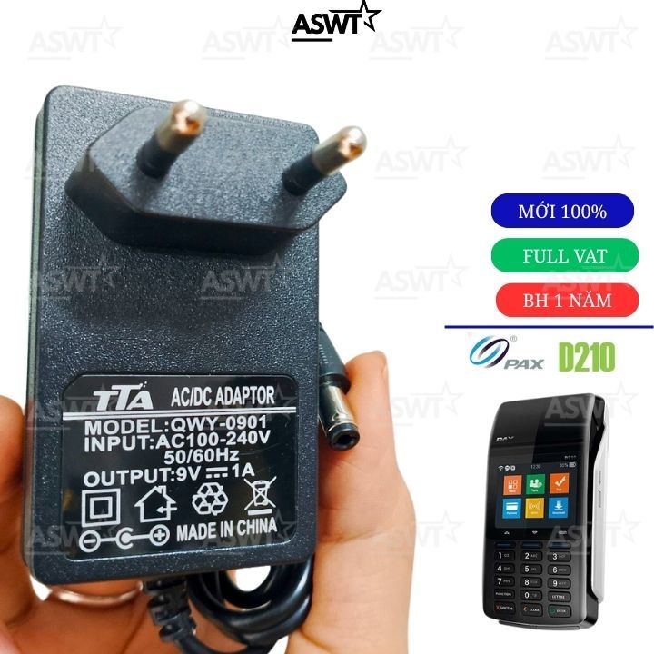 dây sạc cho máy pos ngân hàng PAX D210 9v 1a - bảo hành 1 năm - FULL VAT, sạc 9V, sạc pin Pos D210