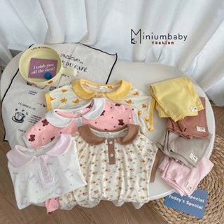  Set bộ cộc tay bé gái dáng cổ sen Miniumbaby mix quần legging cộc chất áo cotton mềm mát SB2348 