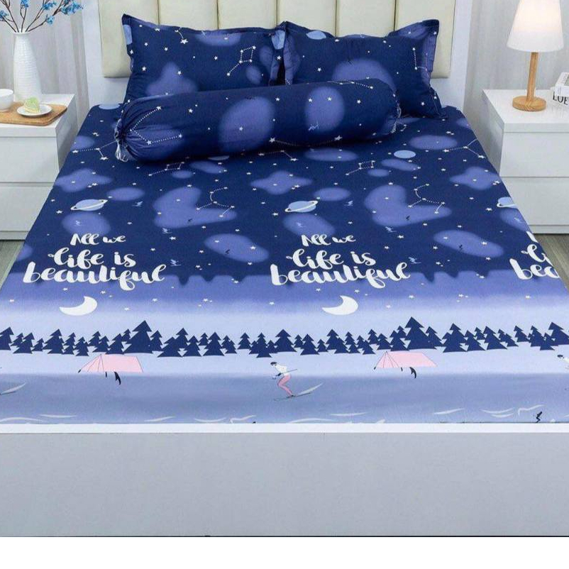 Ga Gối 4 Món Cotton Poly – Kèm Vỏ Gối Ôm – Ga Bọc Chun Ôm Sát Đệm