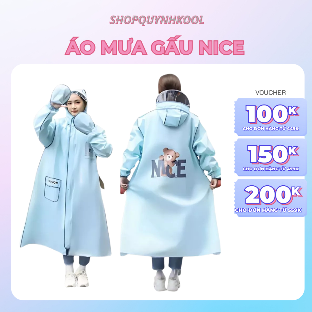 Áo Mưa Thời Trang Gấu Nice DIDOOGLT Kèm Kính Chắn Mưa 1 Người Tiện Lợi