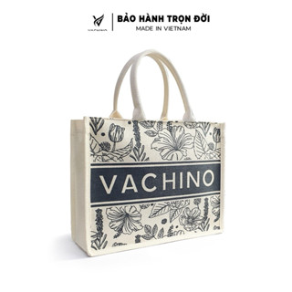 [Ngang:36cm + Rộng:10cm + Cao:25cm]Túi cói đi biển VACHINO TX038 – họa tiết vintage hoa lá, thân thiện môi trường
