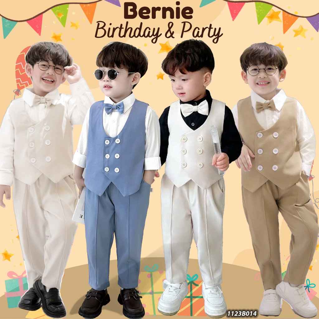  Bộ vest nơ bé trai 4 chi tiết Bernie - Set gile quần áo dài kèm nơ - Bộ công tử bé trai Hàn Quốc cho bé 9-23kg- 1123B014 