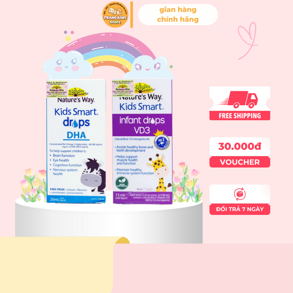 Combo 2 Siro Uống Nature's Way Kids Smart Drops DHA và Infant Drops VD3 organic Bổ Sung Vitamin D Ch