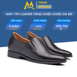 Giày tây nam kiểu lười chất liệu da bò tăng chiều cao công sở trung niên cao cấp bh 5 năm NC12 TIMAN