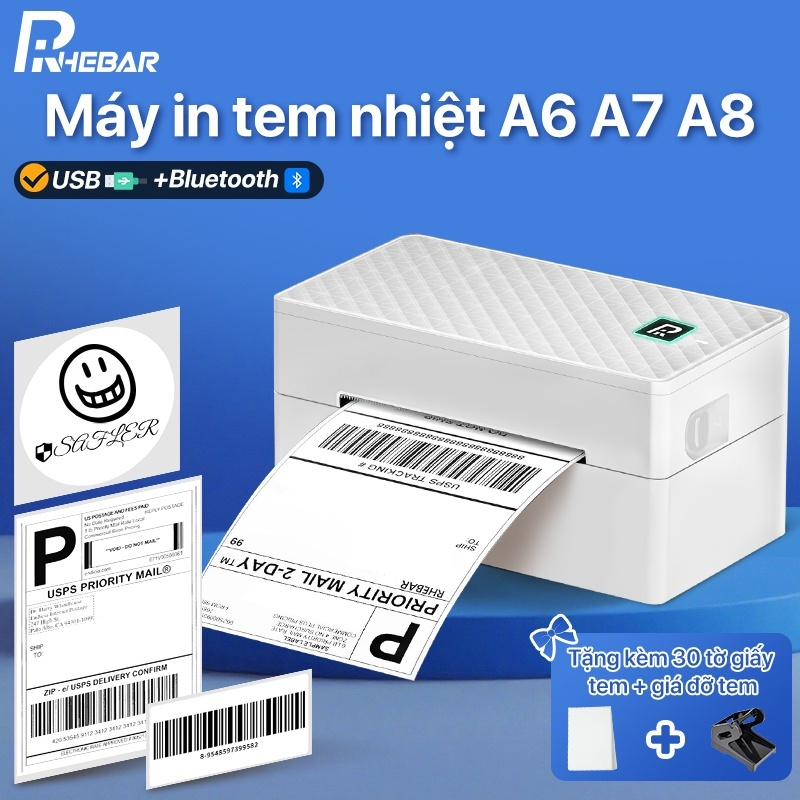 Máy In Nhiệt A6, A7– In Đơn Hàng Bluetooth, In Tem Nhãn & Mã Vận Chuyển Không Cần Mực, In Barcode QR