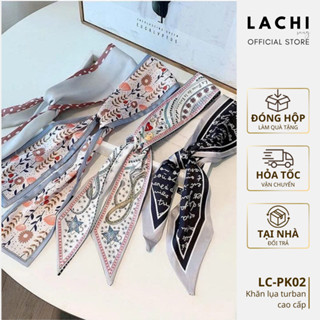  Khăn lụa buộc tóc quàng cổ turban công sở LACHI satin cao cấp họa tiết sang trọng Hàn Quốc LC-PK02 