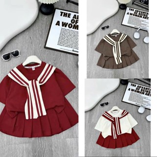  Combo3 Bộ chân váy xếp ly mix áo phông thuê hình ngựa   Váy có lót trong  có kèm khăn   size từ 9-45Kg 