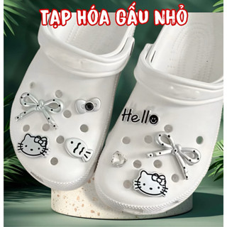  Bộ Nút Gắn Sticker KITTY BẠC NƠ HELLO trang trí dép Sục  Dép Cá Sấu 
