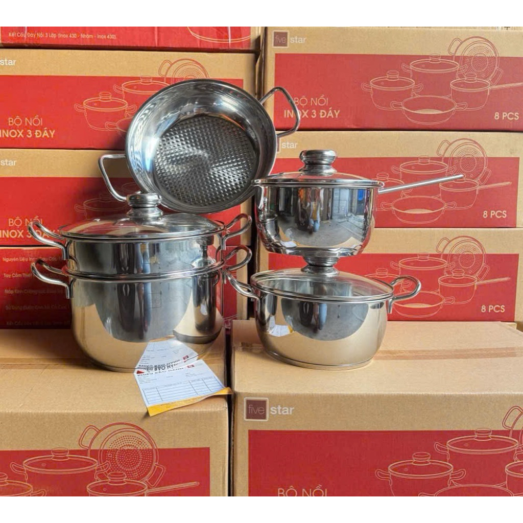 bộ nồi fivestar 5 món nắp kính ( hộp đỏ ) inox 430