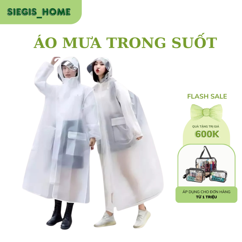 Áo Mưa Trong Suốt Có Khoá Kéo Tiện Lợi - Áo Mưa Thời Trang Trong Suốt Dáng Dài Vành Rộng