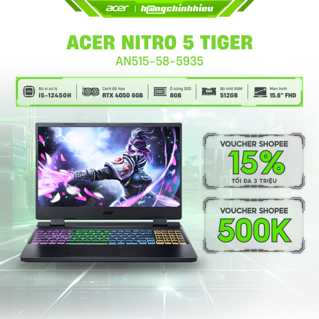 Laptop Acer Nitro 5 Tiger AN515-58-5935 i5-12450H|8GB|512GB|RTX™ 4050 6GB|15.6'