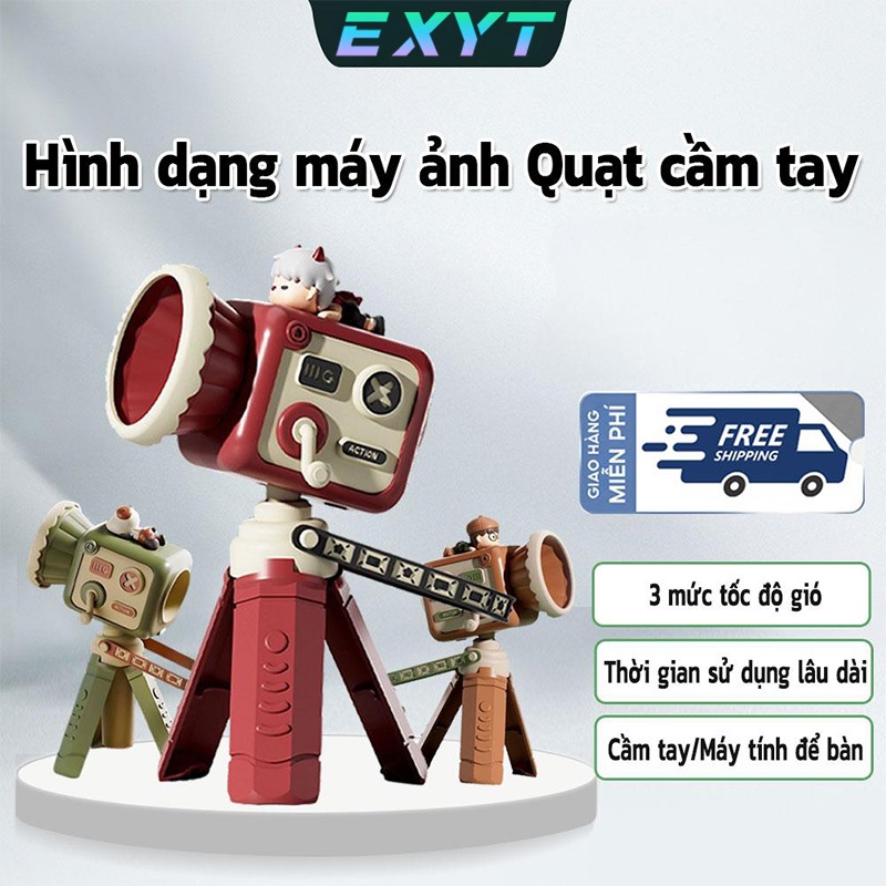 EXYT Quạt Mini Hình Máy Ảnh Dễ Thương, Quạt Cầm Tay Sạc USB 3 Tốc Độ, Gió Mạnh Êm, Phù Hợp Văn Phòng & Du Lịch Tiện Lợi