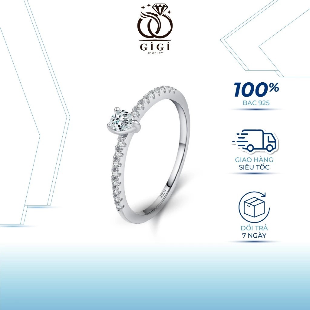 Nhẫn bạc Gigi Jewelry S925 nữ nạm đá một viên đá hình giọt nước đơn giản tinh tế trang sức bạc ND004