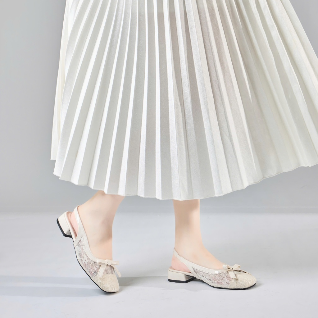 Giày Cao Gót MWC G260 - Giày Slingback Mũi Vuông Vải Ren Nữ Tính Sang Trọng