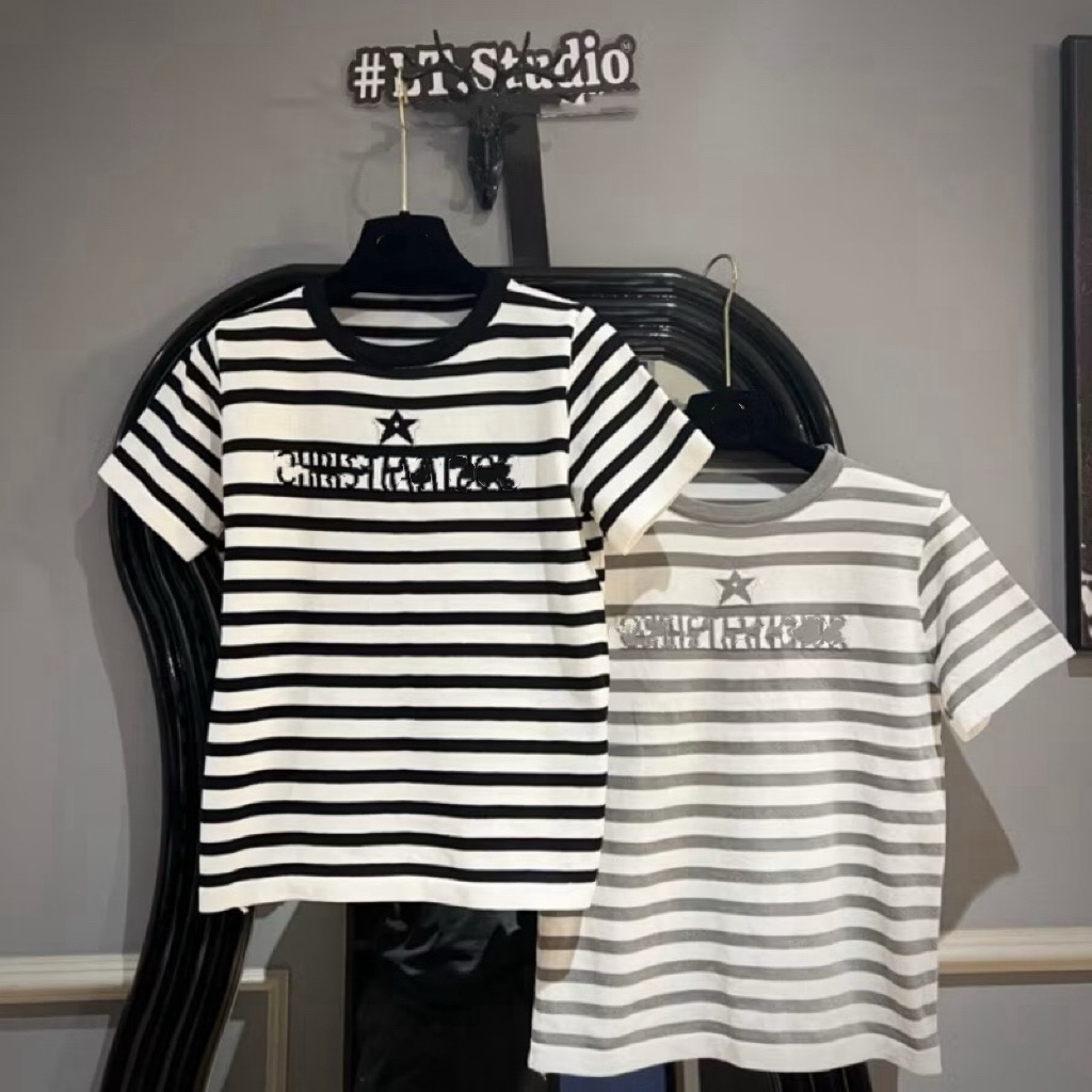 LT - Áo len mongtoghi cộc tay cổ tròn kẻ ngang, kiểu áo chất len mỏng mặc hè 494