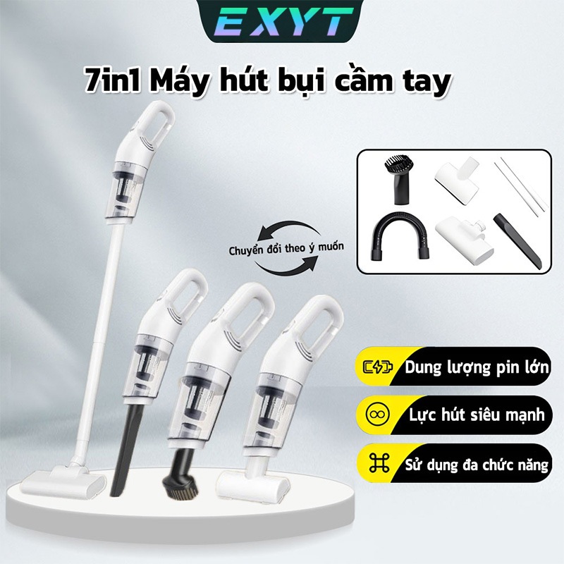 EXYT Máy Hút Bụi Cầm Tay Không Dây 7in1 - Lực Hút 25KPa Mạnh Mẽ - Hút Sạch Nhà & Ô Tô - Nhẹ Nhàng, Dễ Vệ Sinh