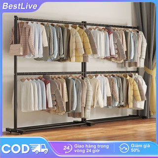  【100%Sắt  Giá treo quần áo 2 tầng Kệ treo quần áo Bồi thường thiệt hại 100% Xào đồ treo quần áo Đa Năng 