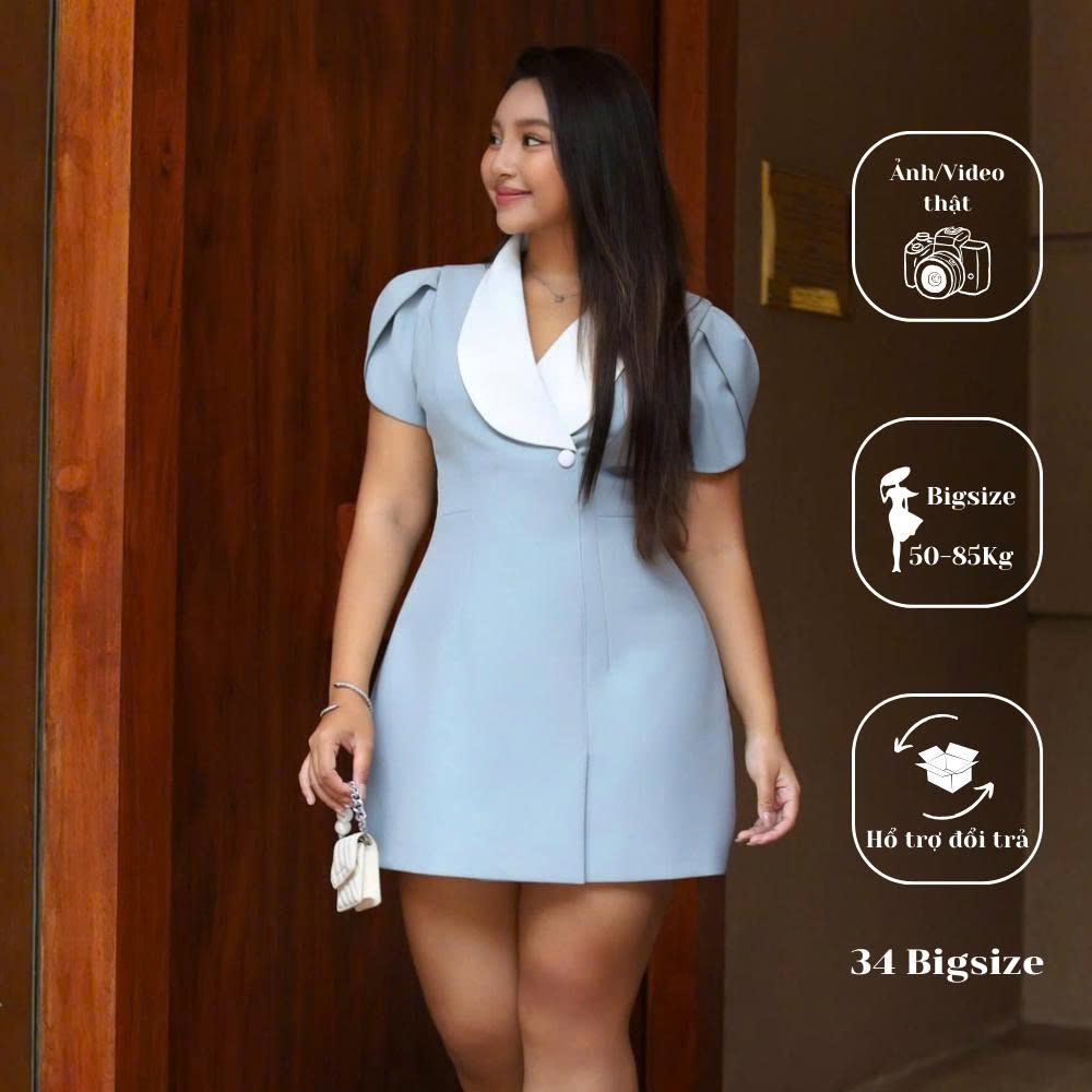 Đầm tay búp măng 34DA061, đầm bigsize vạt chéo dáng A thanh lịch đầm công sở cho nữ bigsize