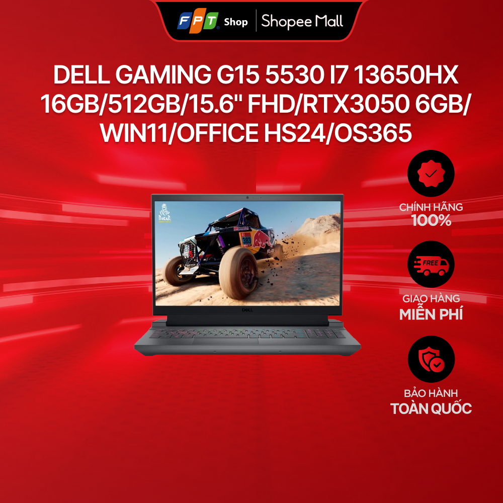 Laptop Dell Gaming G15 5530 i7 13650HX/16GB/512GB/15.6"FHD/Geforce RTX3050 6GB/Win11/Office HS24/OS3