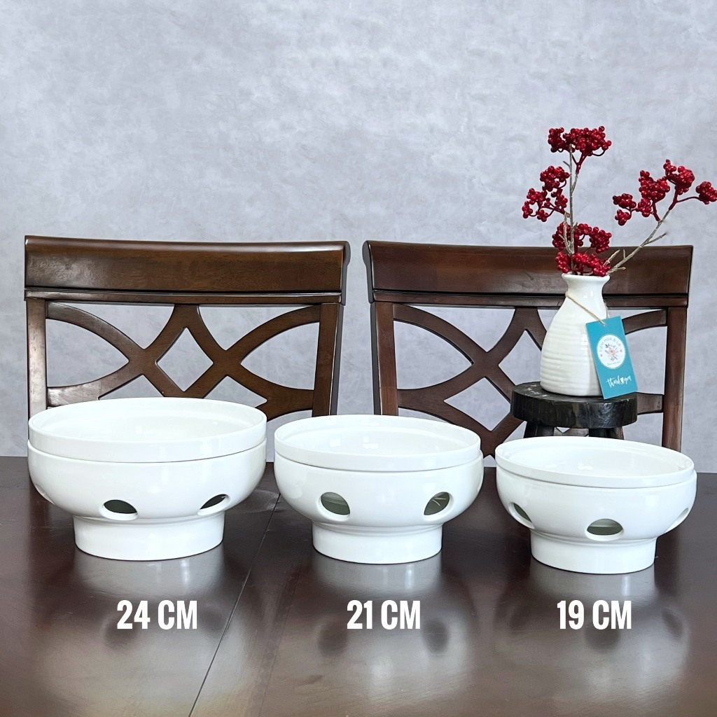 Bát hâm nóng thức ăn bằng nến/cồn - giữ nhiệt bằng sứ gốm ChuẩnBát Tràng cao cấp dùng được lò vi sóng đủ size 19-21-24cm